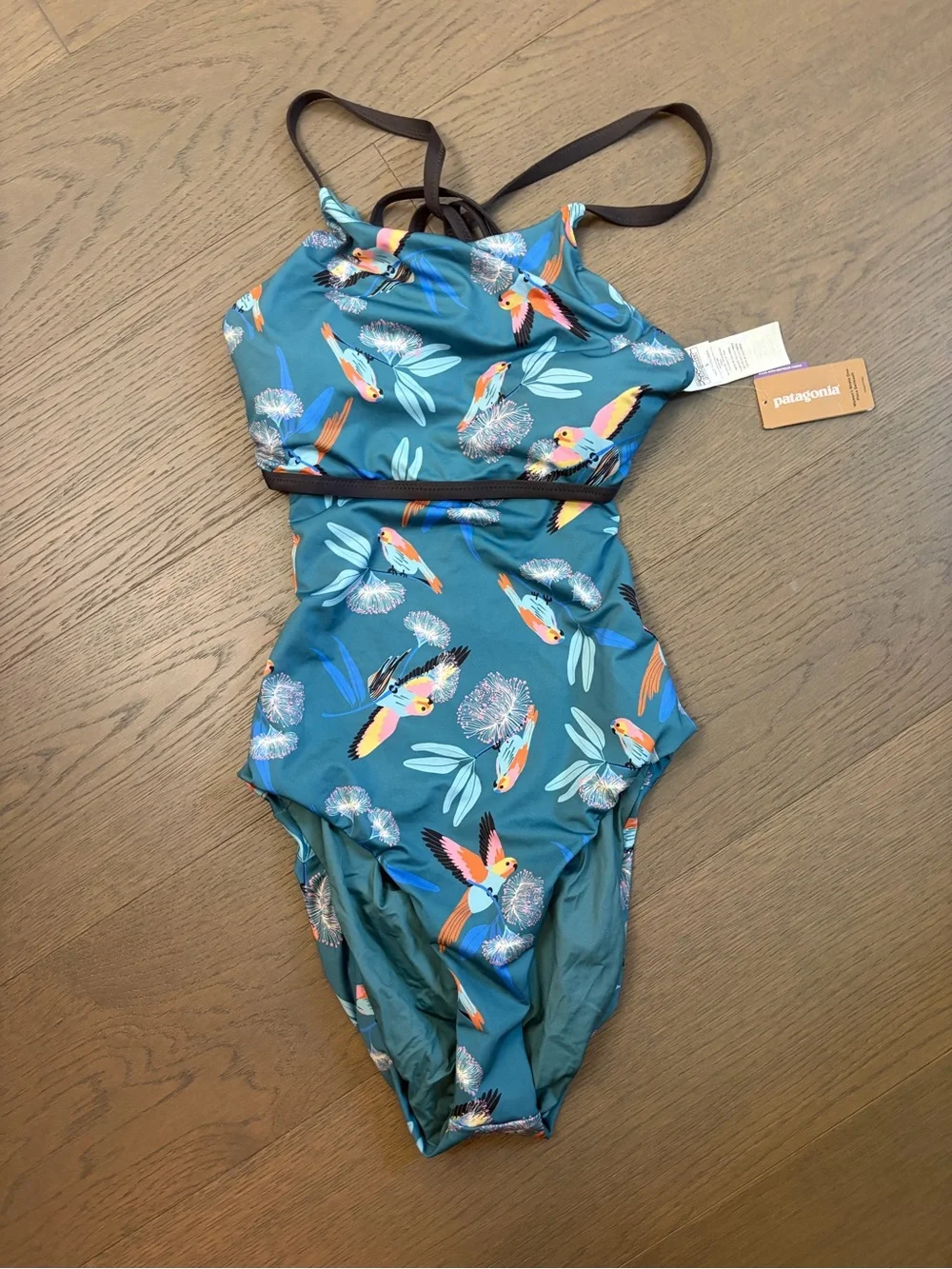 NWT Patagonia Women's Nireta One-Piece Swimsuit in Teal FLORAL Sz Large